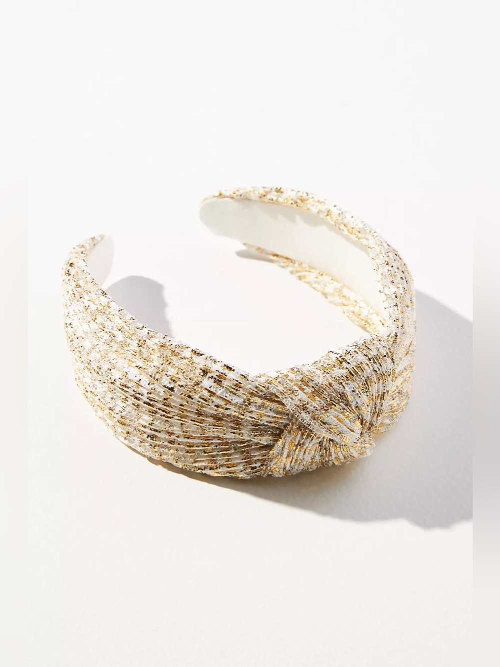Anthropologie Metallic Gold & White Shimmer Pleated Knotted Headband